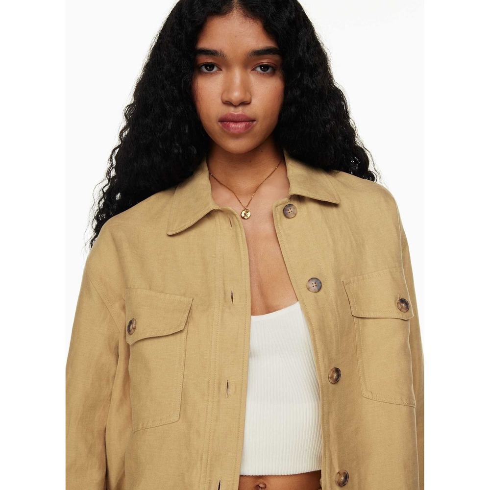Aritzia Wilfred The Ganna Linen Shirt Jacket Sandy Beige XS Shacket - Picture 3 of 16